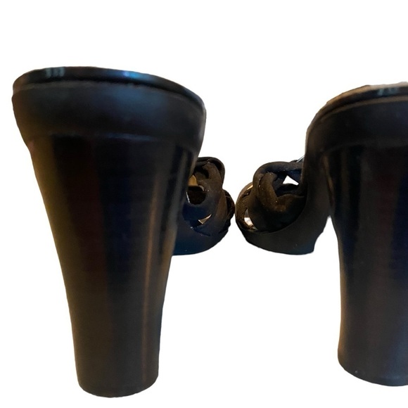 New Y2k Kenneth Cole black Suede Mule heels silver buckle Rubber Sole comfy Boho - Picture 12 of 15